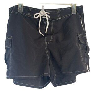 sideout  short swim tie hook & loop black white stripe pockets polyester 13 READ